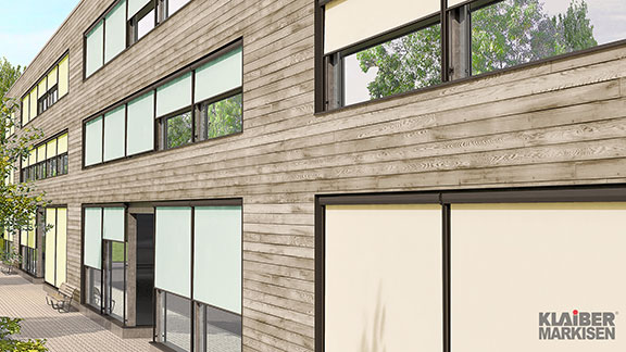 zu den Fassadenmarkisen Fassadenmarkise VERTICAL-LIGHT VS4300-R / -E | KLAIBER Sonnen- u. Wetterschutztechnik GmbH